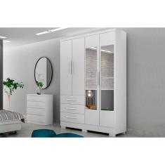 Guarda Roupa Solteiro 4 Portas (2 c/ Espelho) e 3 Gavetas c/ Pés Encan