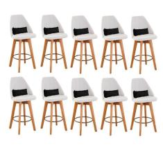 Kit 10 Banquetas Alta Maya Giratória Com Encosto Linho Bege Claro e Al