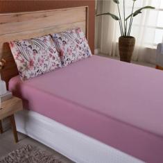 Lençol Casal Malha fio Penteado Algodão 3 Peças - Rosê - 100% Algodão 