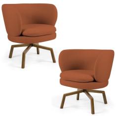 Kit 2 Poltronas Decorativas Melissa Base Ka Giratória Veludo Marrom Domi Móveis