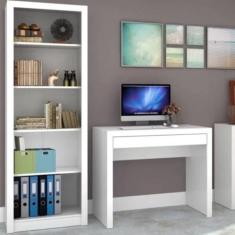 Conjunto Escrivaninha 1 Gaveta 90cm com Estante Branco - Espresso Móve