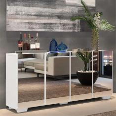 Aparador Buffet 4 Ptas c/ Espelho e Pés Quadrados Vegas Multimóveis Branco