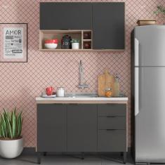 Armario Aereo E Balcao Para Pia 120Cm Avena Grafito