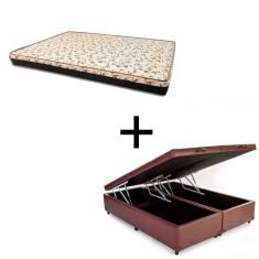 Cama Box Baú Queen 158 Tecido Sintético Marrom Com Colchão Praia Bello Box - D28 Amarelo 58x158x198