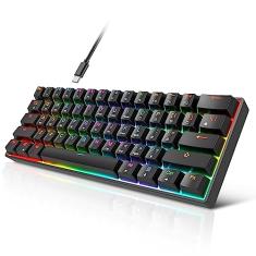targeal Teclado mecânico para jogos 60% – 61 teclas marrom interruptor silencioso teclado de computador de escritório – multicolorida RGB arco-íris LED retroiluminado – programável para PC/Windows/Mac