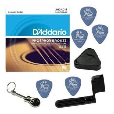Kit ej16 d`addario phosphor bronze corda 012 violão aço