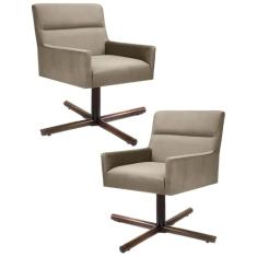 Kit 2 Poltronas Decorativas Giratórias Base Xis Madeira Angel B-68 Veludo Marrom Claro - Domi
