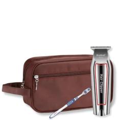 KIT Maquina De Cortar Cabelo Kemei Recarregável C/Nécessaire, 220V