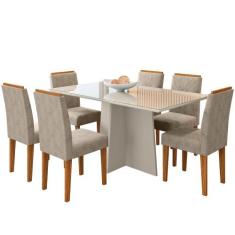 Conjunto Mesa de Jantar Ana 1,60m Tampo de Madeira com Vidro Colado e 