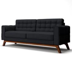 Sofá 210 cm 3 Lugares Sandero B-300 Veludo Preto - Domi, Preto, 40 Kg