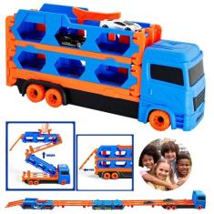 Caminhão Cegonha 2 Em 1 Vira Pista Lançador + 2 Carrinhos - Dm Toys