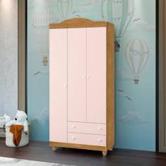 Guarda Roupa Lara 3 Portas E 2 Gavetas Nature / Rose