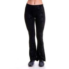Calça Flare Jacquard Básica Detalhe 3d Preto Feminino - Adora! Modas, 
