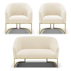 Sofá Namoradeira e 2 Poltronas Base Industrial Dourado Stella Veludo D03 - D`Rossi