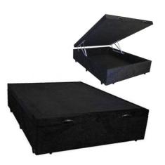Cama Box Baú Casal Preto Suede Blindado com Pistões a Gás - Real Comfo