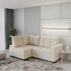 Sofá de Canto 4 Lugares Leme Suede Bege