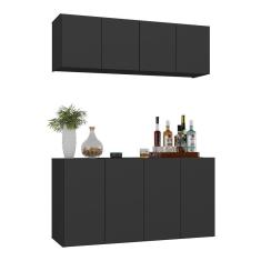 Kit Bar Armário Aéreo E Aparador 4 Portas Multimóveis Mp1075 Preto Preto