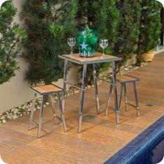 Conjunto De Mesa E 2 Bancos Quadrado Cromado Para Varanda - MetalCromo