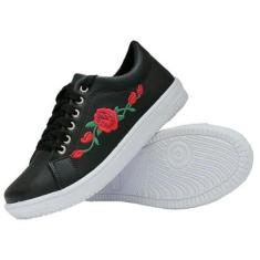 Tênis Casual Florido Basico Feminino com Cadarço e Sola Reta-Feminino