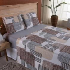 Lençol King em Malha fio Penteado Algodão 4 Peças - Cinza