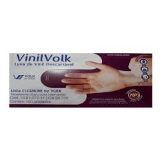 Luva de Vinil Volk descartável sem amido P contém 100