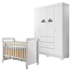 Berço Americano Mirelle e Guarda Roupa Infantil Ane Branco Brilho - Phoenix Baby