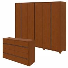 Conjunto de Guarda-Roupa Casal Leder 6 Portas com Pés e Cômoda 8 Gavetas 150x95cm Leder  Frassino