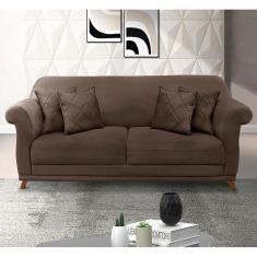 Sofá 2 Lugares Lorena Veludo 1,60m Pés Em Madeira Maciça - Marrom Marrom