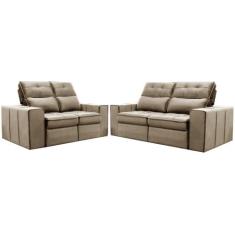 Conjunto de Sofás 2 e 3 Lugares Barsa Gralha Azul, Bege, 5 Lugares