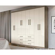 Guarda Roupa Casal 8 Portas e 6 Gavetas c/ Pés Liverpool Jatobá/Areia - Santos Andirá