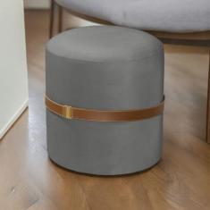 Banqueta Puff Berlim Veludo Cinta Couro Legítimo Qualidade - TB ECOMME