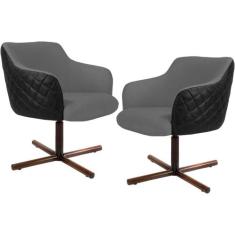 Kit 02 Poltronas Giratória Base X Jade D02 Linho Cinza C-416 Tressê Co