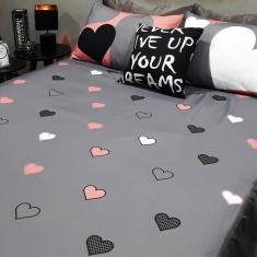 Lençol com elástico casal king 4 pç love c/ almofada decor - ESPAÇO CA