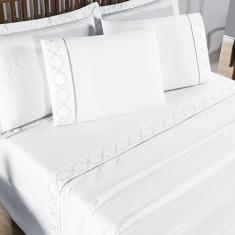 Jogo de Lençol Helena Casal 4 Peças MicroPercal 400 Fios Ponto Palito 
