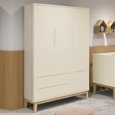 Guarda Roupa Infantil Classic 3 Portas com Pés Madeira Natural - Reller Móveis Areia Fosco