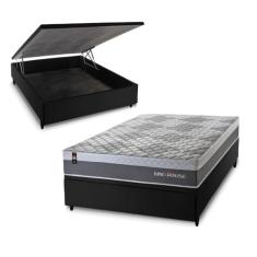 Conjunto Box Baú Preto Sheffield Cinza 138x188x72 c/ Molas Ensacadas