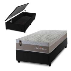 Conjunto Box Baú Preto Sheffield Bege 88x188x72 c/ Molas Ensacadas