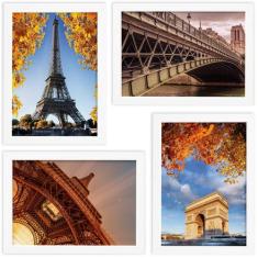 Quadros Paris Fotos para Sala Moldura Branca 22x32cm Kit 4un - Quartin