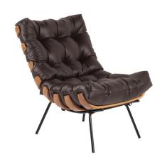 Poltrona Decorativa Sala de Estar Costela Couro Marrom G34 - Gran Belo