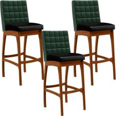 Kit 03 Banquetas Altas Cozinha Sala Jantar Fixa Mila L02 Facto Verde M