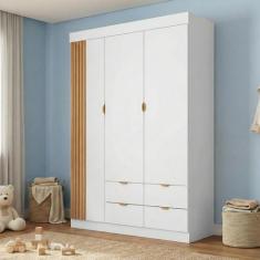 Guarda-Roupa Infantil 100% MDF 3 Portas e 4 Gavetas Ayla Branco - Phoe