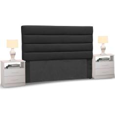 Cabeceira Cama Box Casal King 195cm Greta Suede Preto e 2 Mesas de Cabeceira AD1 Branco - Mpozenato