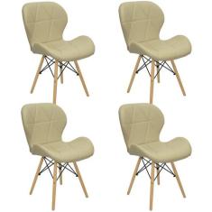 Kit 4 Cadeiras Charles Eames Eiffel Slim Wood Estofada - Bege - Magazi