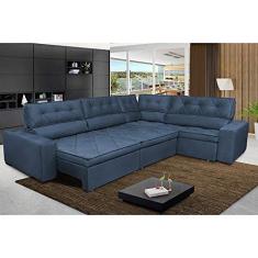 Sofa de Canto Retrátil e Reclinável com Molas Cama Inbox Austin 3,85x2,64 ou 2,64x3,85 Suede Velusoft Azul
