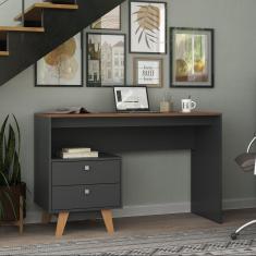 Mesa Escrivaninha 2 Gavetas Grafite/Nogal