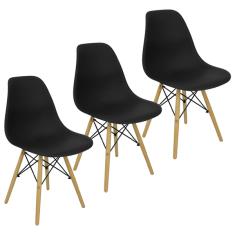 Kit 3 Cadeiras Charles Eames Eiffel Wood Design - Preta