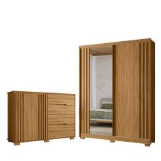 Kit Guarda Roupa C/ Espelho 2 Portas Cannes E Cômoda Sapateira Munique M01 Freijó Clique Chique