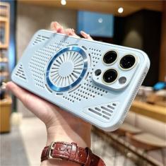 Capa de telefone com dissipação de calor magnética, para iphone 15 14 13 12 pro max, cor doce, capa de resfriamento respirável, azul menta, para iphone 14 pro