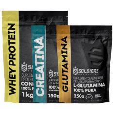 Kit: Whey Protein Concentrado 2Kg + Creatina Monohidratada 250g + Glutamina 250g - 100% Importado - Soldiers Nutrition S