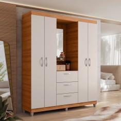 Guarda-roupa Casal 4 Portas 3 Gavetas Capelinha com Espelho Natal Freijó/Off White